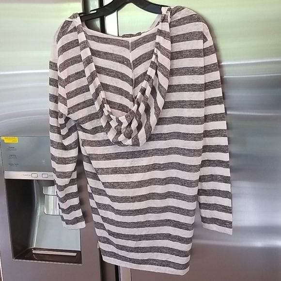 💕MICHAEL STARS💕 Linen-Knit Stripe-Hooded Pullover Grey White Striped Pattern - Picture 5 of 9